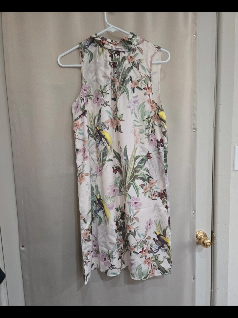 H&M White Floral & Bird Print Sleeveless Dress
